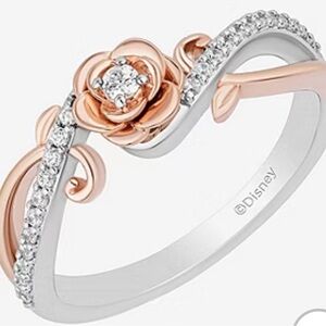 Disney Belle Rose Gold & Silver Floral Solitaire Ring size 7